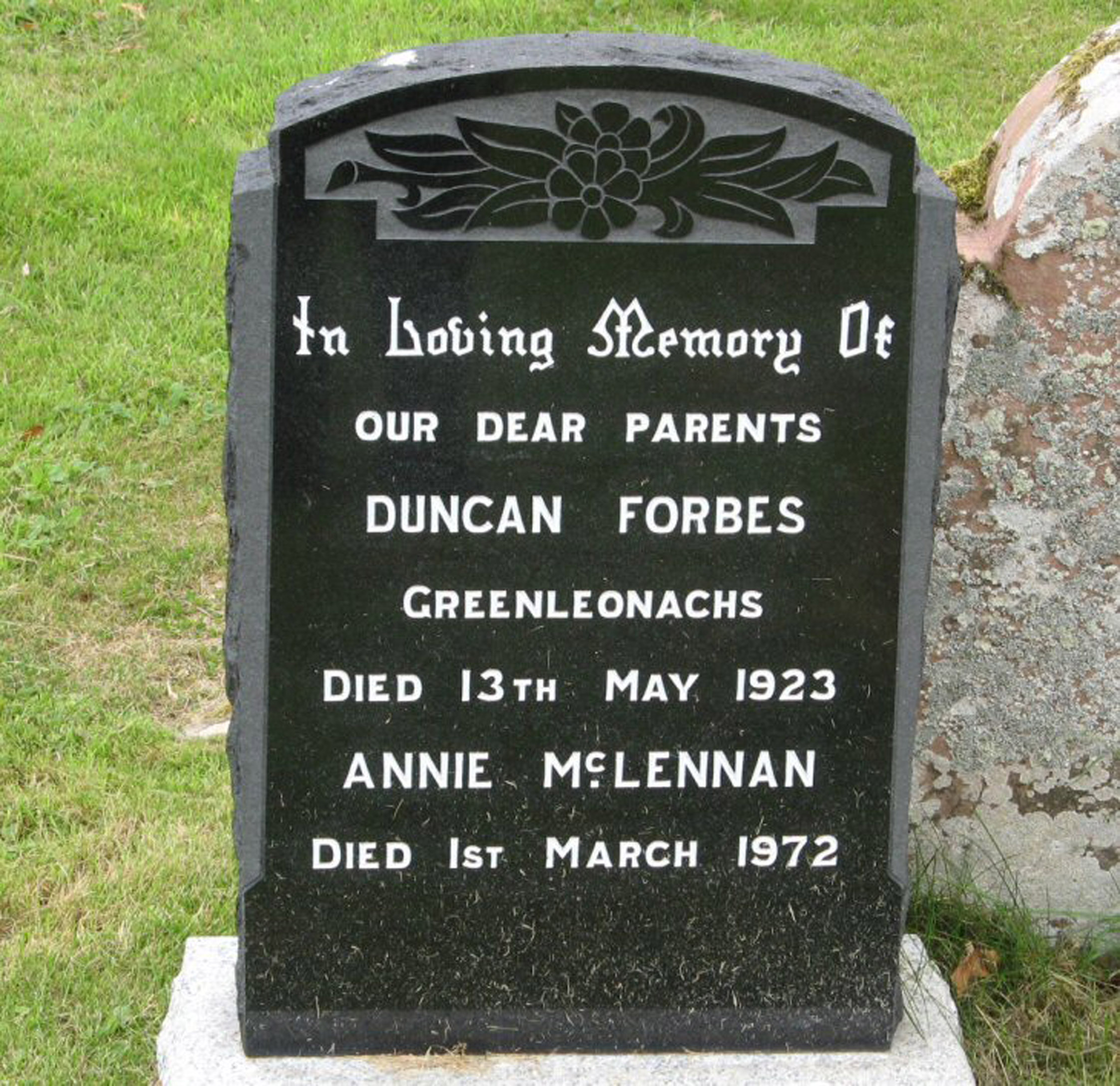 Photo of headstones/Ann McLennan d 1972 MI Urquhart & Logie Wester